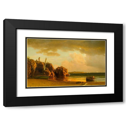 View Near Newport Black Modern Wood Framed Art Print with Double Matting by Bierstadt, Albert