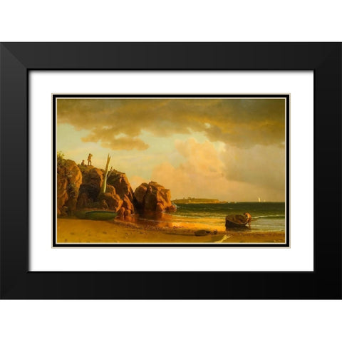 View Near Newport Black Modern Wood Framed Art Print with Double Matting by Bierstadt, Albert