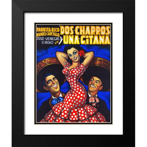 Mexican Movie Poster Dos charros y una gitana Black Modern Wood Framed Art Print with Double Matting by Garcia Cabral, Ernesto