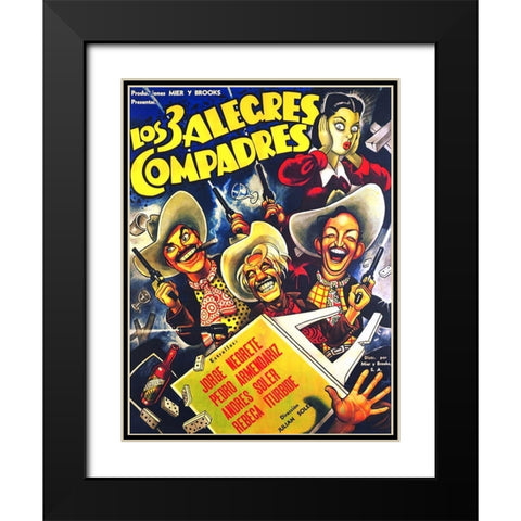 Mexican Movie Poster Los 3 alegres compadres Black Modern Wood Framed Art Print with Double Matting by Garcia Cabral, Ernesto