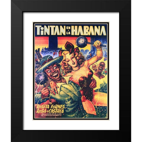Mexican Movie Poster Tintan en La Habana Black Modern Wood Framed Art Print with Double Matting by Garcia Cabral, Ernesto