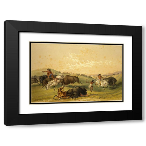 Buffalo Hunt, A Numerous Group Black Modern Wood Framed Art Print with Double Matting by Catlin, George