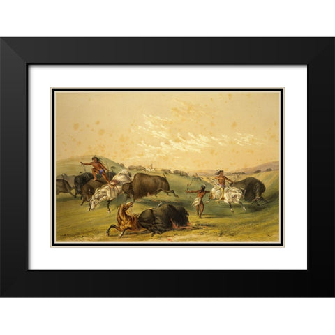 Buffalo Hunt, A Numerous Group Black Modern Wood Framed Art Print with Double Matting by Catlin, George