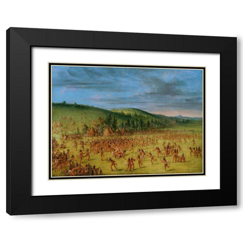 Ball play of the Choctaw Ball Up Black Modern Wood Framed Art Print with Double Matting by Catlin, George