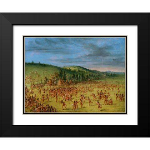 Ball play of the Choctaw Ball Up Black Modern Wood Framed Art Print with Double Matting by Catlin, George