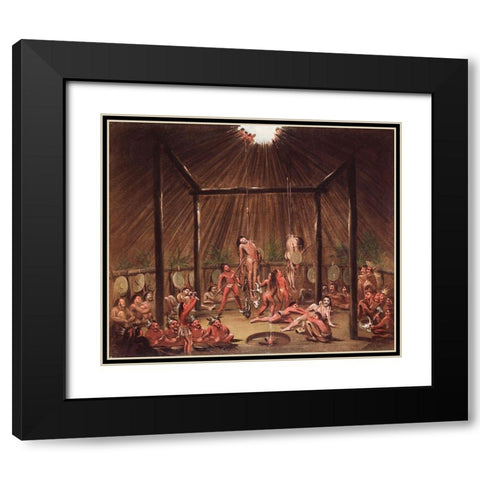 The Cutting Scene, Mandan O kee pa Ceremony Black Modern Wood Framed Art Print with Double Matting by Catlin, George