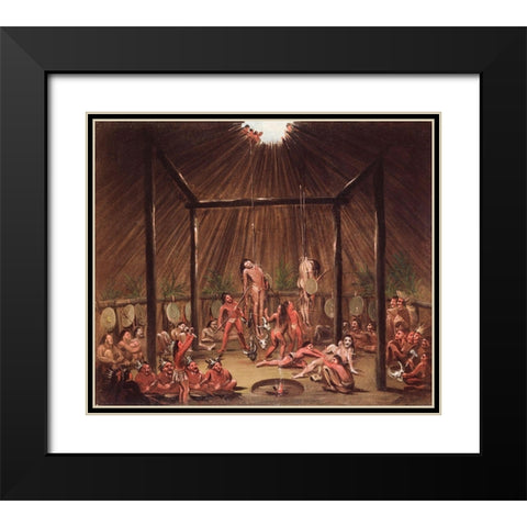 The Cutting Scene, Mandan O kee pa Ceremony Black Modern Wood Framed Art Print with Double Matting by Catlin, George