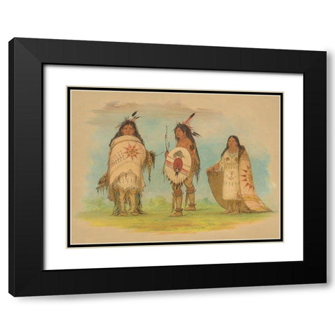 Three Riccarree Indians, 1861 Black Modern Wood Framed Art Print with Double Matting by Catlin, George