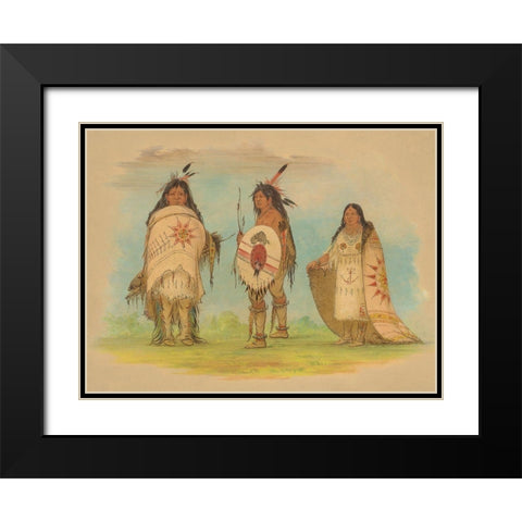 Three Riccarree Indians, 1861 Black Modern Wood Framed Art Print with Double Matting by Catlin, George