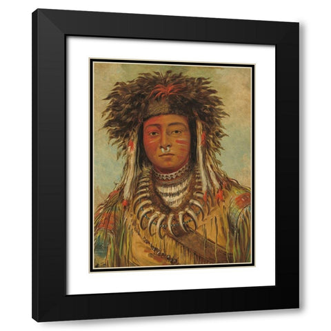 Boy Chief - Ojibbeway Black Modern Wood Framed Art Print with Double Matting by Catlin, George
