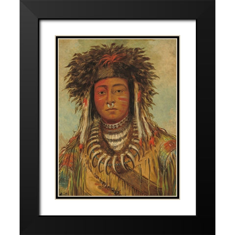 Boy Chief - Ojibbeway Black Modern Wood Framed Art Print with Double Matting by Catlin, George