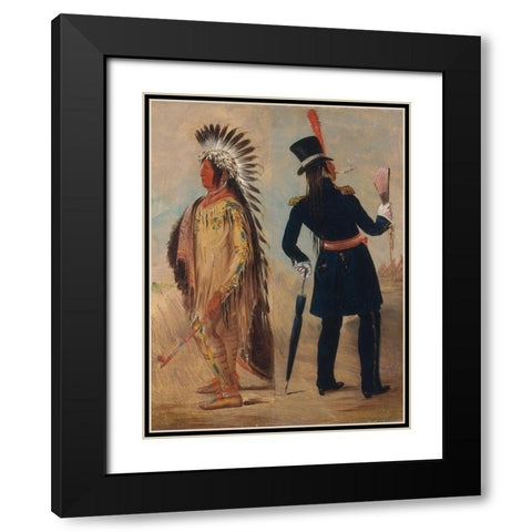 Wi jun jon, Pigeons Egg Head (The Light) Going To and Returning From Washington Black Modern Wood Framed Art Print with Double Matting by Catlin, George