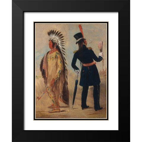 Wi jun jon, Pigeons Egg Head (The Light) Going To and Returning From Washington Black Modern Wood Framed Art Print with Double Matting by Catlin, George