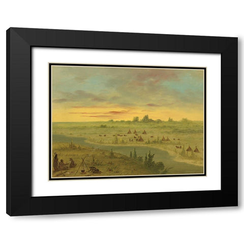 Encampment of Pawnee Indians at Sunset Black Modern Wood Framed Art Print with Double Matting by Catlin, George