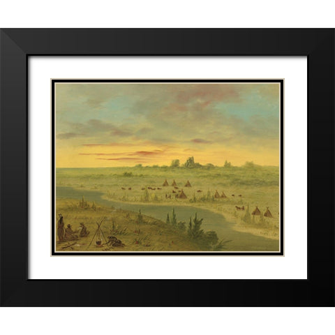 Encampment of Pawnee Indians at Sunset Black Modern Wood Framed Art Print with Double Matting by Catlin, George
