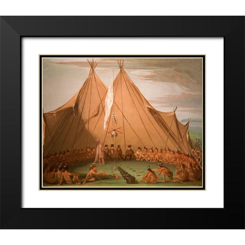 Sioux Dog Feast Black Modern Wood Framed Art Print with Double Matting by Catlin, George