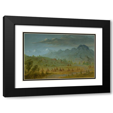 A Crow Village and the Salmon River Mountains Black Modern Wood Framed Art Print with Double Matting by Catlin, George