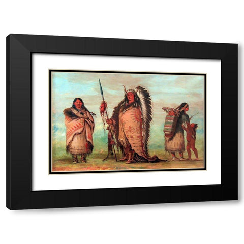 Sioux, Black Rock with family Black Modern Wood Framed Art Print with Double Matting by Catlin, George