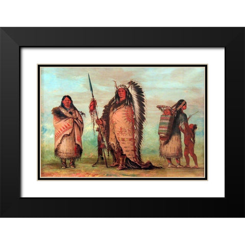 Sioux, Black Rock with family Black Modern Wood Framed Art Print with Double Matting by Catlin, George