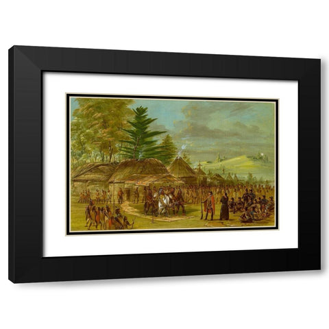 Chief of the Taensa Indians Receiving La Salle Black Modern Wood Framed Art Print with Double Matting by Catlin, George