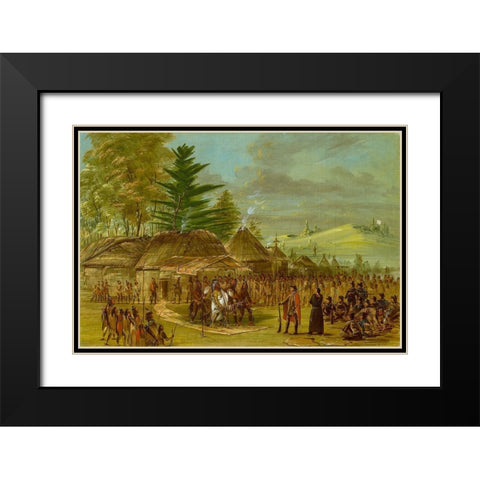Chief of the Taensa Indians Receiving La Salle Black Modern Wood Framed Art Print with Double Matting by Catlin, George