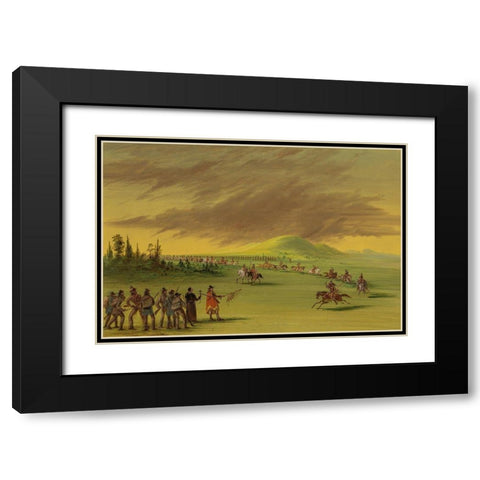 La Salle Meets a War Party of Cenis Indians on a Texas Prairie. April 25, 1686 Black Modern Wood Framed Art Print with Double Matting by Catlin, George
