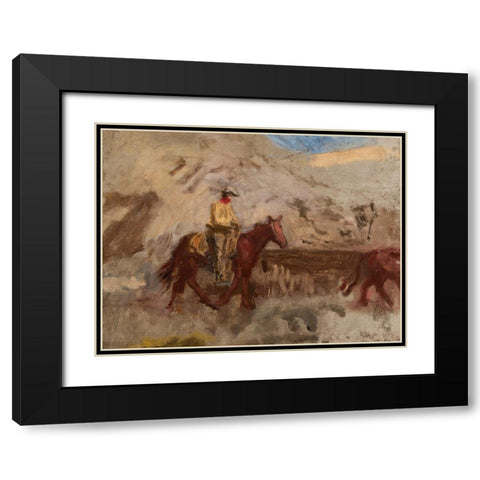 Sketch of a Cowboy at Work Black Modern Wood Framed Art Print with Double Matting by Eakins, Thomas