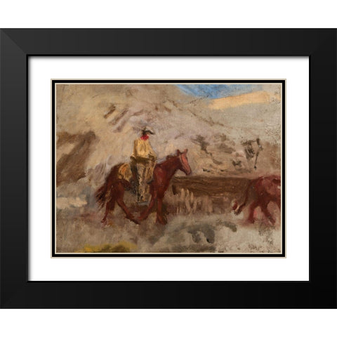 Sketch of a Cowboy at Work Black Modern Wood Framed Art Print with Double Matting by Eakins, Thomas