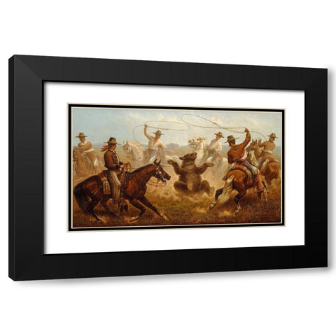 Cowboys Roping a Bear Black Modern Wood Framed Art Print with Double Matting by Walker, James