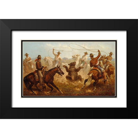 Cowboys Roping a Bear Black Modern Wood Framed Art Print with Double Matting by Walker, James