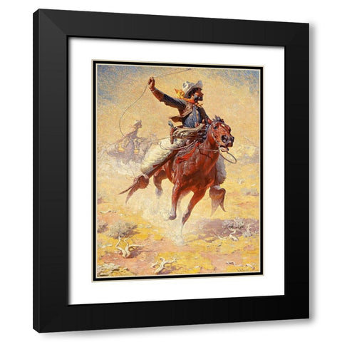 The Roping Black Modern Wood Framed Art Print with Double Matting by Leigh, William Robinson