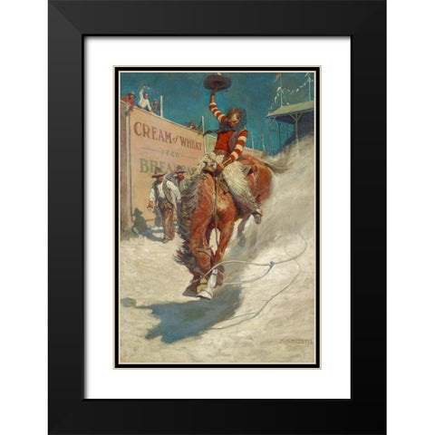 Bronco Buster Black Modern Wood Framed Art Print with Double Matting by Wyeth, N.C.