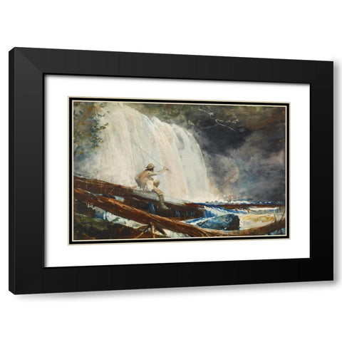 Waterfall in the Adirondacks Black Modern Wood Framed Art Print with Double Matting by Homer, Winslow