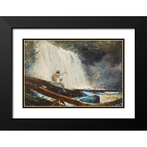 Waterfall in the Adirondacks Black Modern Wood Framed Art Print with Double Matting by Homer, Winslow