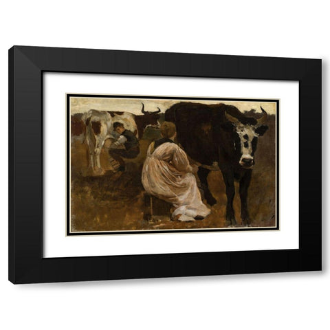 Milking Black Modern Wood Framed Art Print with Double Matting by Homer, Winslow