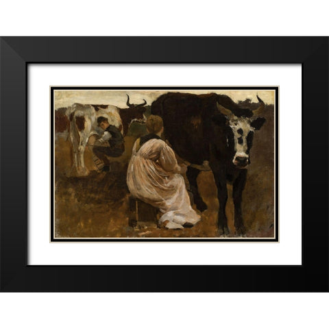 Milking Black Modern Wood Framed Art Print with Double Matting by Homer, Winslow