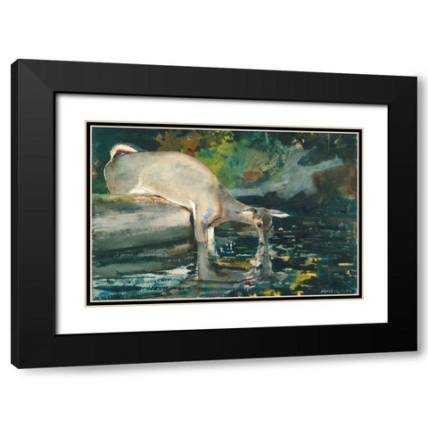Deer Drinking Black Modern Wood Framed Art Print with Double Matting by Homer, Winslow