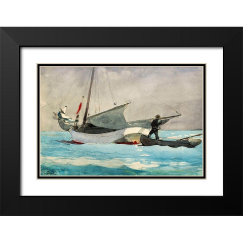 Stowing Sail Black Modern Wood Framed Art Print with Double Matting by Homer, Winslow