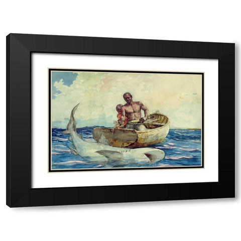 Shark fishing Black Modern Wood Framed Art Print with Double Matting by Homer, Winslow