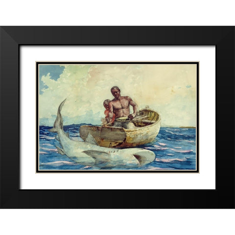 Shark fishing Black Modern Wood Framed Art Print with Double Matting by Homer, Winslow