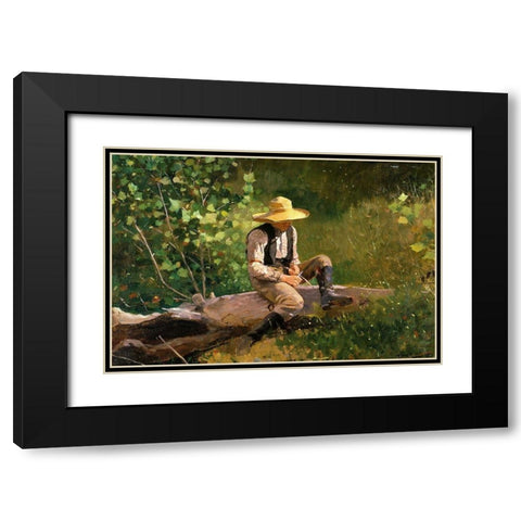 The whittling Boy Black Modern Wood Framed Art Print with Double Matting by Homer, Winslow