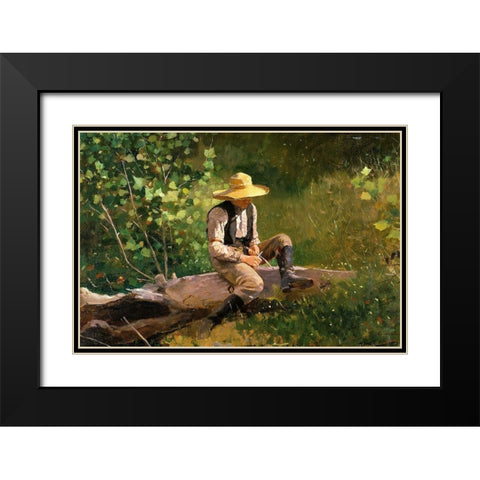 The whittling Boy Black Modern Wood Framed Art Print with Double Matting by Homer, Winslow