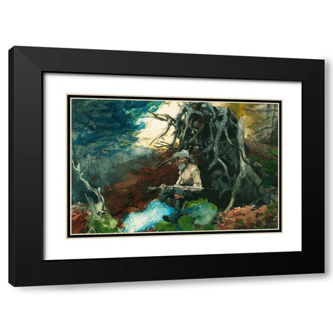 Campfire, Adirondacks Black Modern Wood Framed Art Print with Double Matting by Homer, Winslow