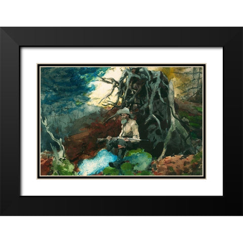 Campfire, Adirondacks Black Modern Wood Framed Art Print with Double Matting by Homer, Winslow