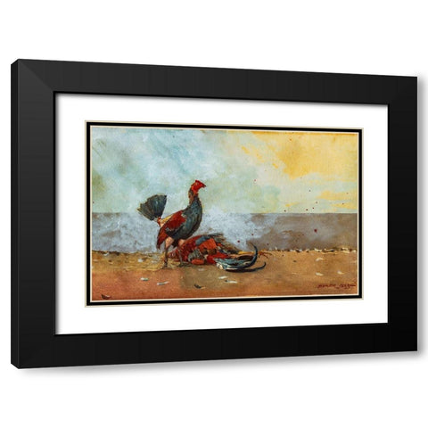 The Cock Fight Black Modern Wood Framed Art Print with Double Matting by Homer, Winslow