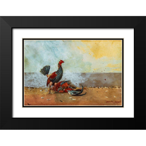 The Cock Fight Black Modern Wood Framed Art Print with Double Matting by Homer, Winslow