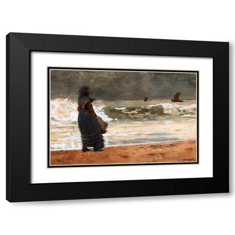 The Watcher, Tynemouth Black Modern Wood Framed Art Print with Double Matting by Homer, Winslow