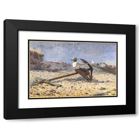 Boy with Anchor Black Modern Wood Framed Art Print with Double Matting by Homer, Winslow