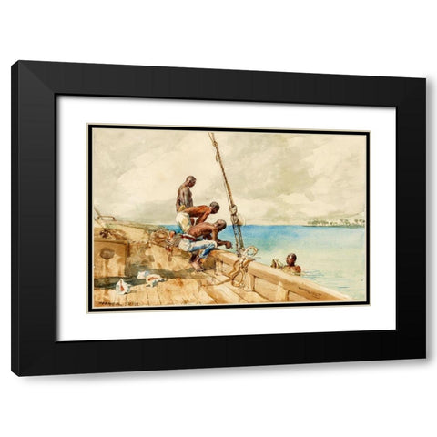 The Conch Divers Black Modern Wood Framed Art Print with Double Matting by Homer, Winslow