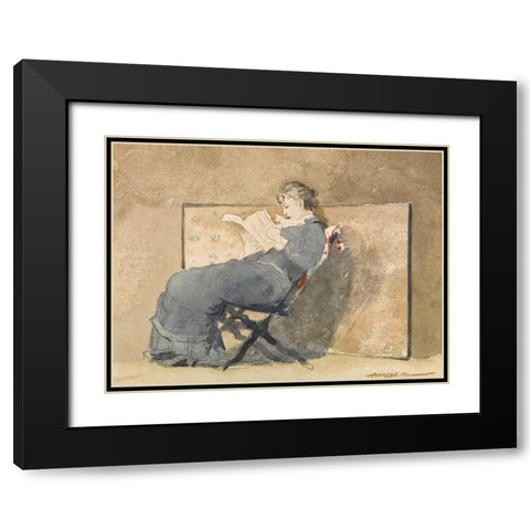 Girl Reading Black Modern Wood Framed Art Print with Double Matting by Homer, Winslow